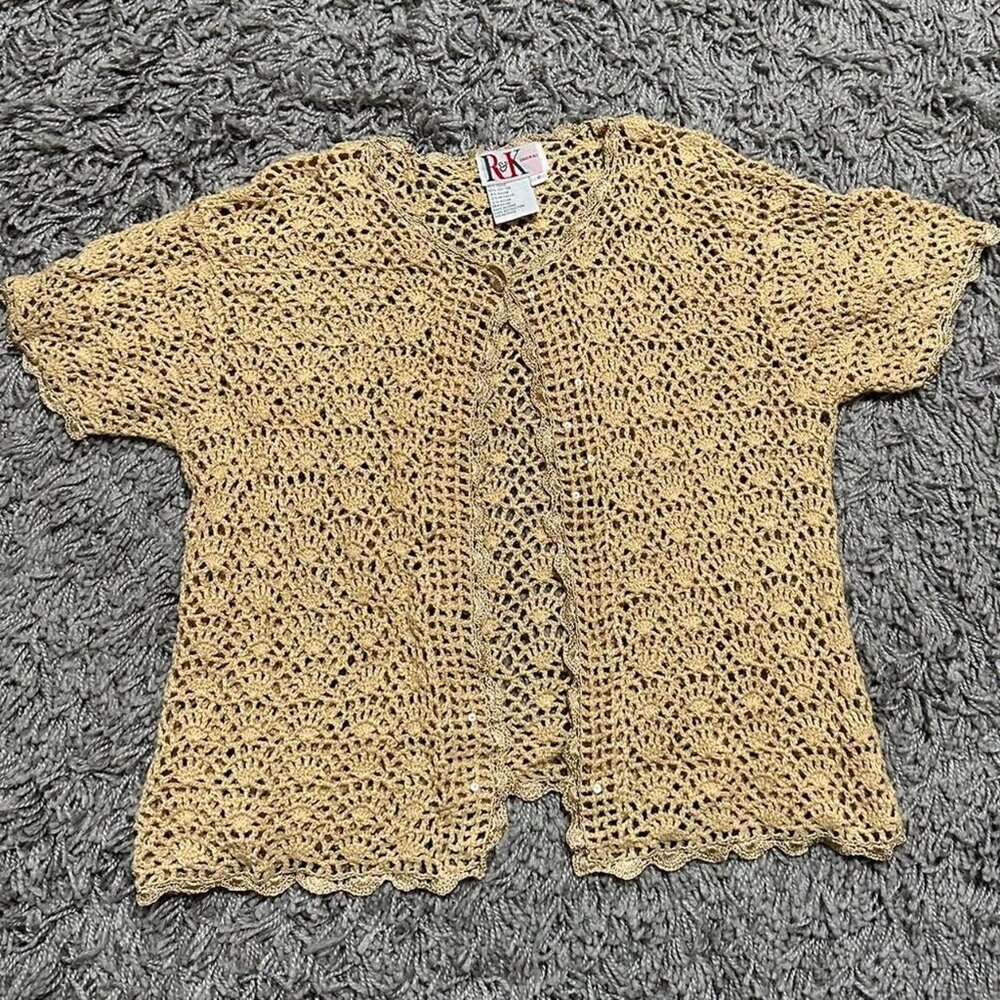 90s Coquette Crochet Short Sleeve Blouse Size 8